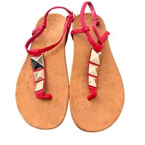 Vionic Rest Nala Leather T-Strap Orthotic Sandal Red and Gold Size 9